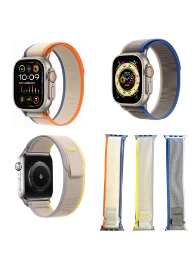 Yallazilla 3 PC Pack Trail Loop Nylon Smart Watch Band 42/44/45/49mm compatible with Apple Watch Bands 42mm 44mm 45mm 49mm for iWatch Ultra/SE Series 10/9/8/7/SE/6/5/4/Ultra